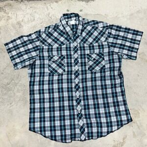 Wrangler Wrancher Mens‎ Plaid Short Sleeve Western Button Up Shirt Size XL